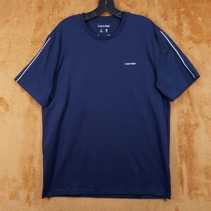 CALVIN KLEIN Shirt Mens Small Blue Pullover Crew Piped Short Sleeve Logo T-Shirt